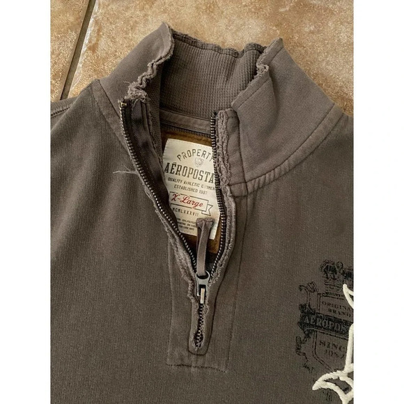 Mens Aeropostale Long Sleeve XL 3/4 Zip Warm Athletic Brown Logo With Pockets - Picture 8 of 10